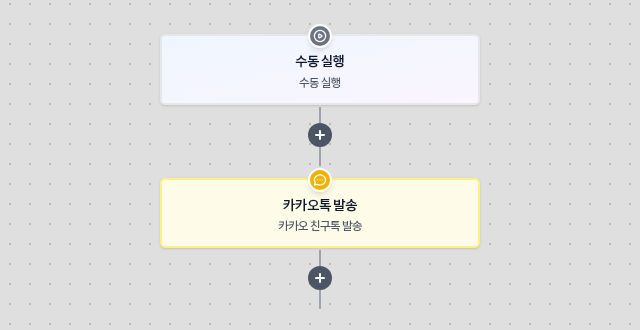 카카오톡 발송 블록의 부제가 카카오 친구톡 발송으로 바뀐 캔버스